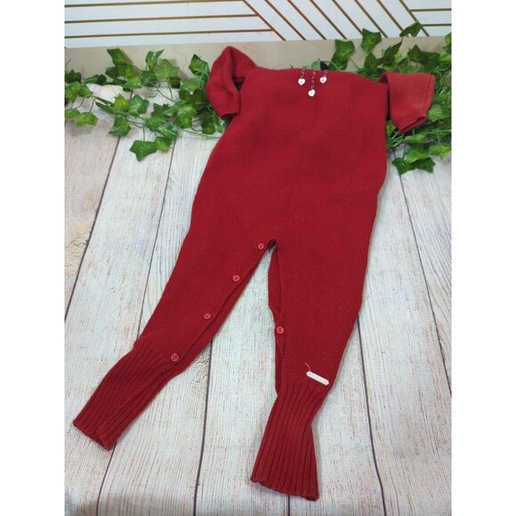 Pili Carrera Knit Red Jumpsuit Collared Gray Trim Long Sleeve Size 12M - Picture 4 of 7